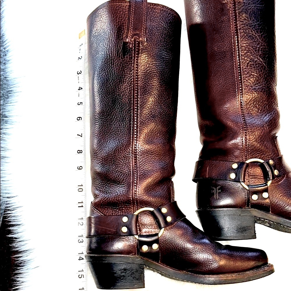 FRYE Harness Moto Brown Leather Classic Boots - Picture 7 of 16